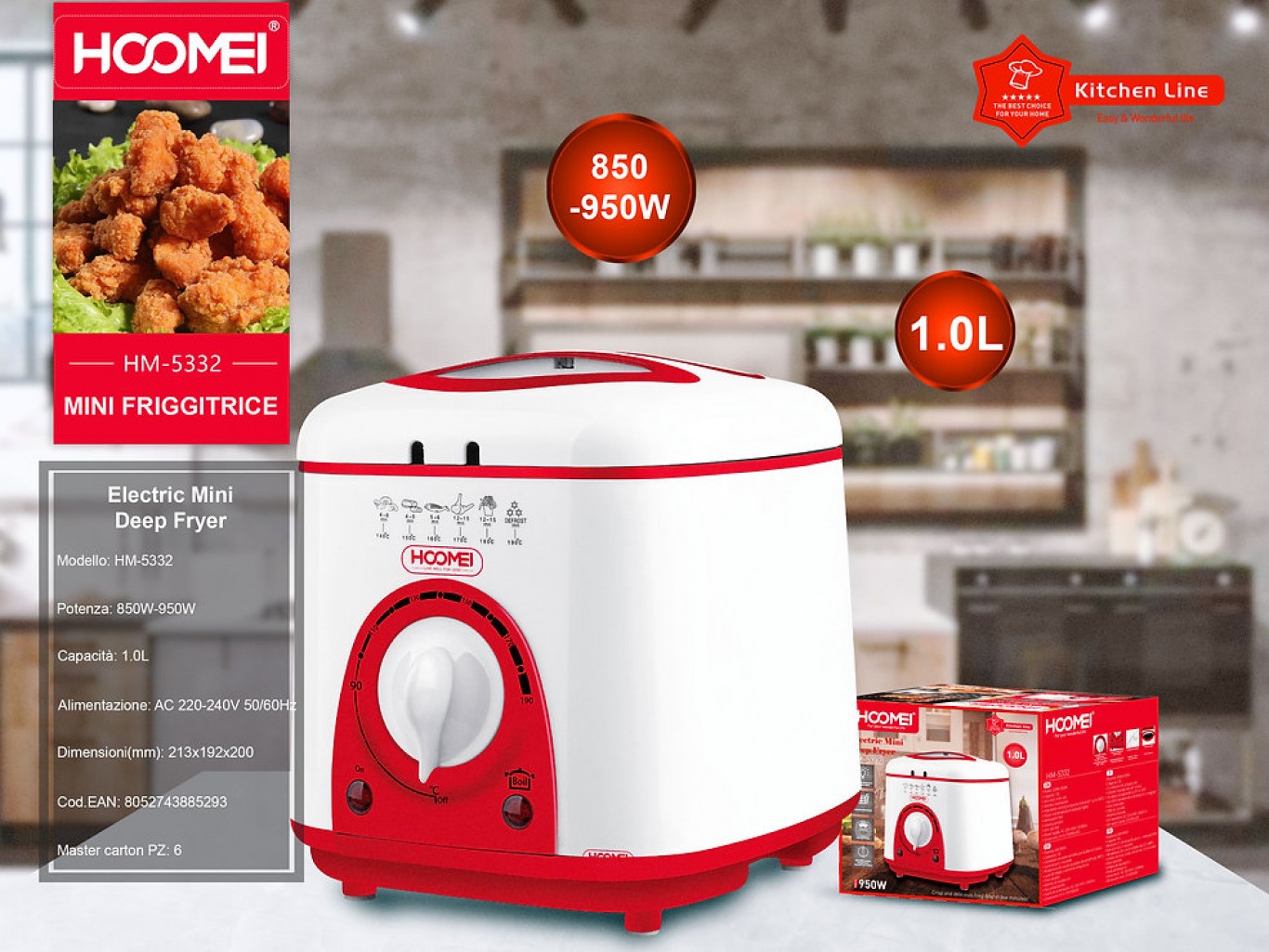 Hoomei® Φριτέζα Πολυμάγειρας 950W με Αποσπώμενο Κάδο 1lt & Ρυθμιζόμενο Θερμοστάτη HM-5332